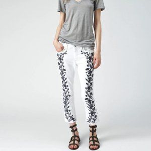 ISABEL MARANT/ gallo red white embroidered croped jean